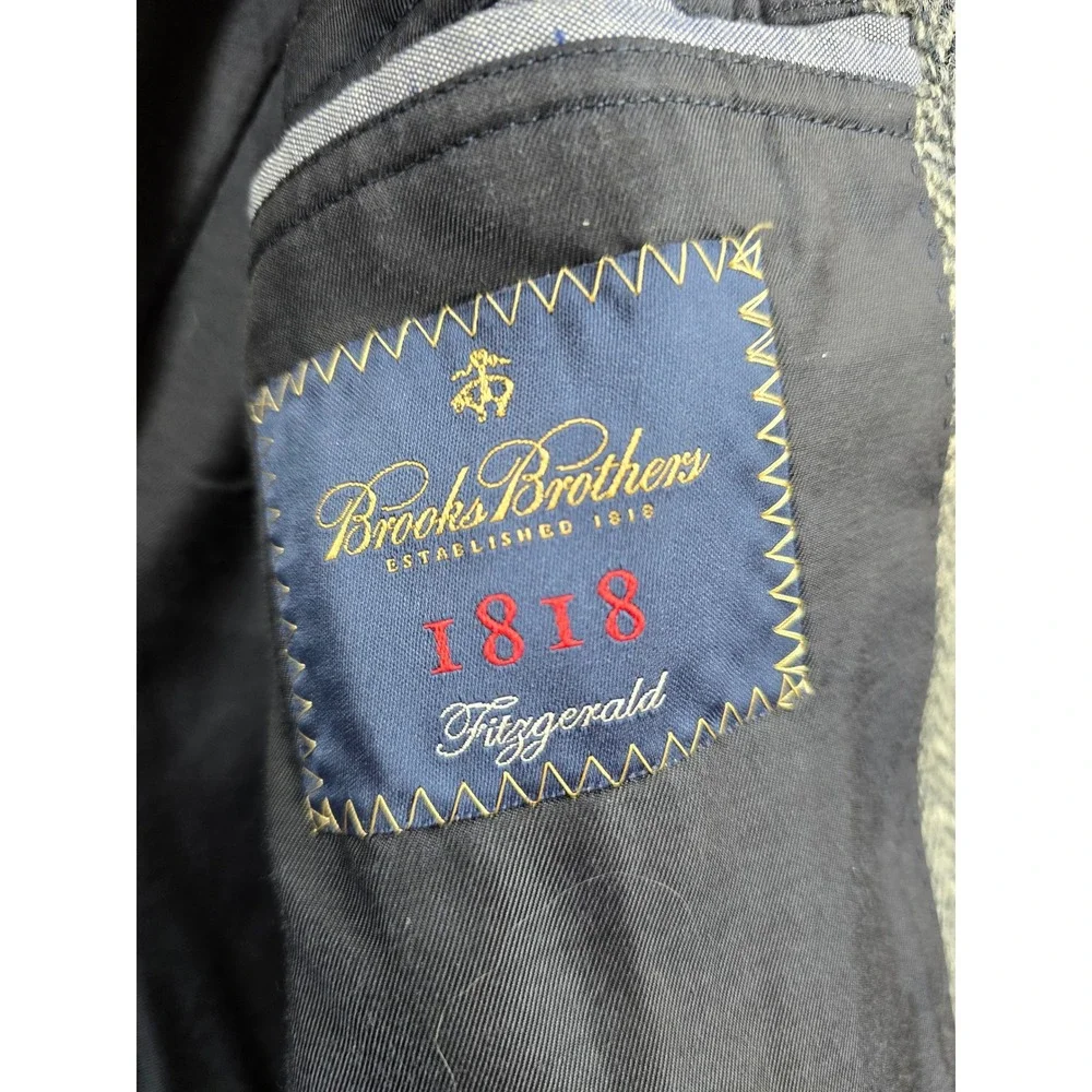Brooks Brothers Harris Tweed Blazer Mens 44R Grey Wool Herringbone Fitzgerald